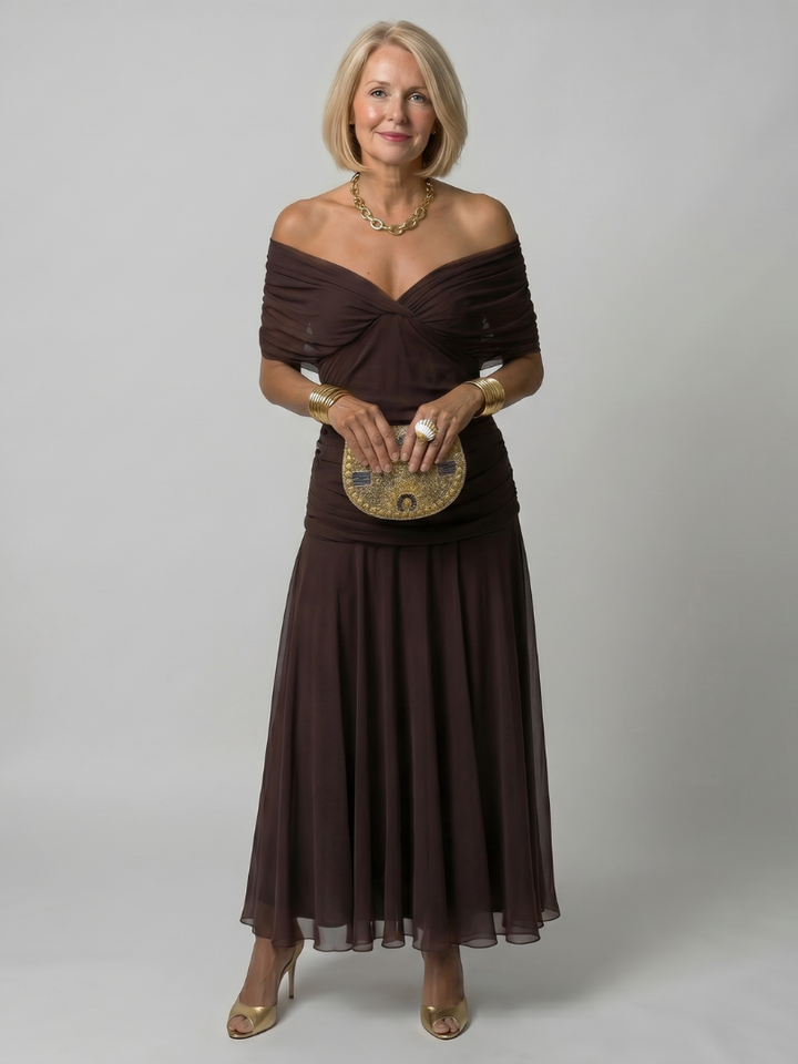 Calen | Abito Midi Off Shoulder Fluttuante