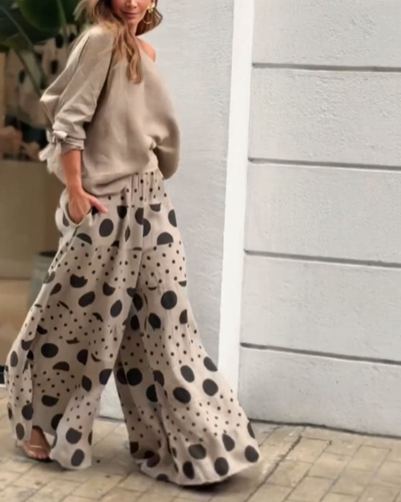 Completo Due Pezzi Top Spalla Scoperta & Pantaloni Stampati