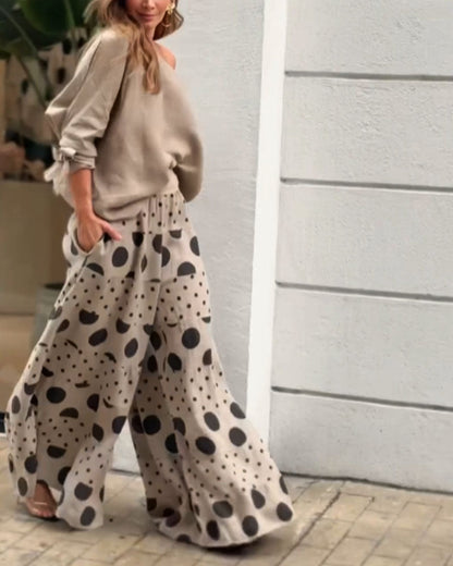 Top Casual con Spalline e Pantaloni Stampati Due Pezzi