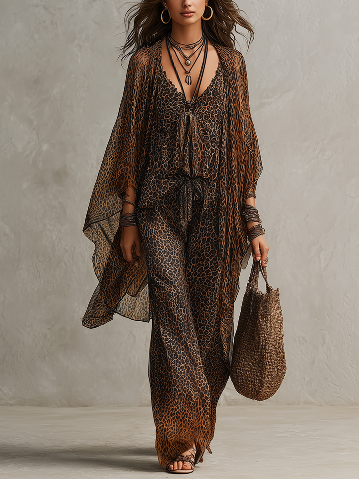 Set di Tre Pezzi con Stampa Leopardo Gradiente Bohemien