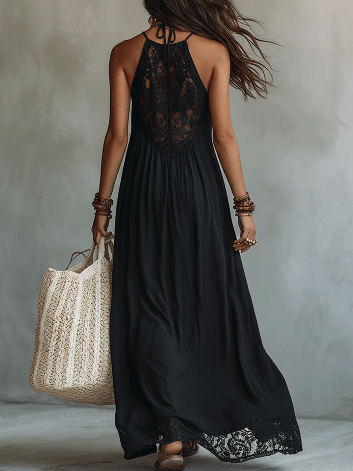 Abito Maxi Elegante Bohemien Senza Maniche con Drappeggio Morbido