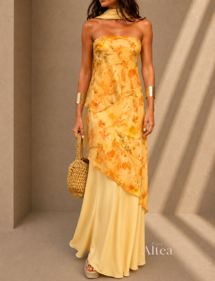 Amelia Vestito Maxi Floreale con Scollatura a Cuore