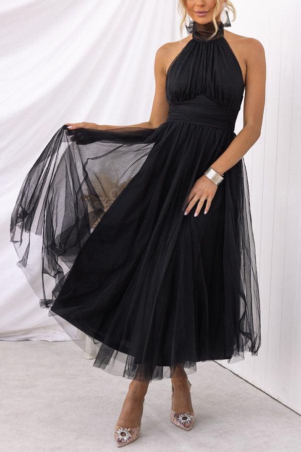 Abito Maxi Halter in Tulle con Dettagli Arricciati Fairy Vibes