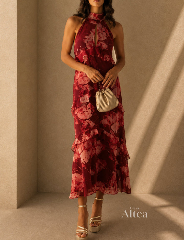 Aurelia Vestito Maxi Floreale con Collo Halter
