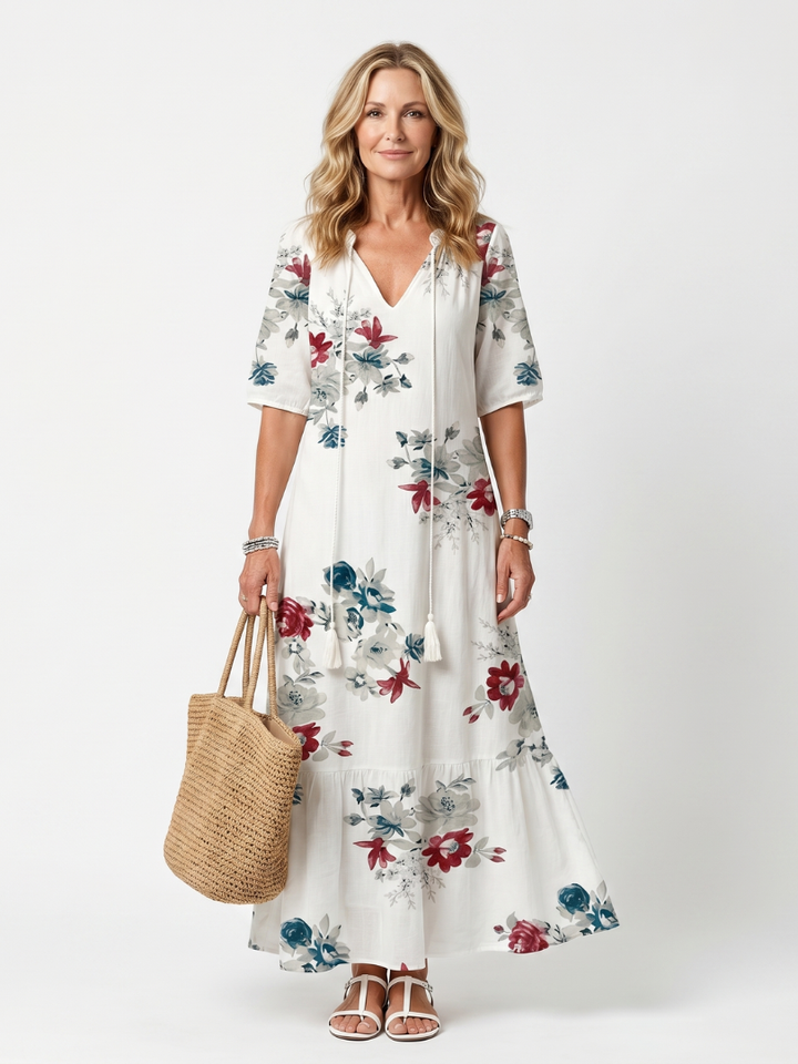 Maeva | Abito Midi con Stampa Floreale e Nappe