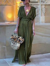Abito Maxi Slit con Copertura Kimono e Treccine