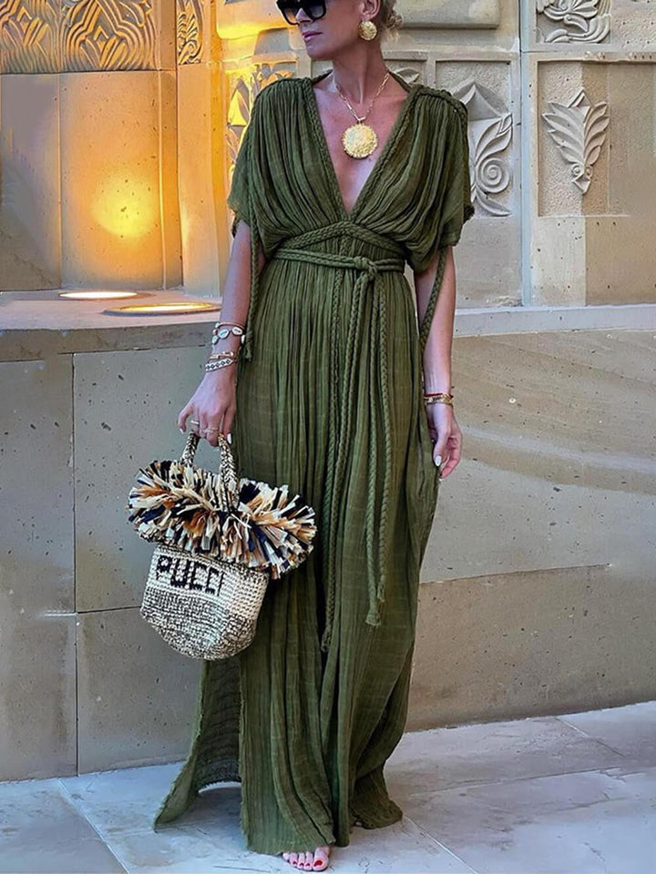 Abito Maxi Slit con Copertura Kimono e Treccine