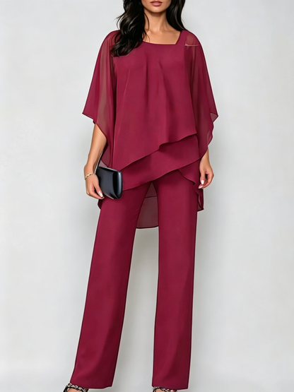 Completo in Chiffon Irregolare Off-the-Shoulder