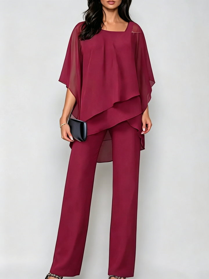 Completo in Chiffon Irregolare Off-the-Shoulder