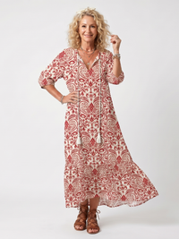 Noelle | Abito Midi con Stampa Ornata e Fiocco a Nappa