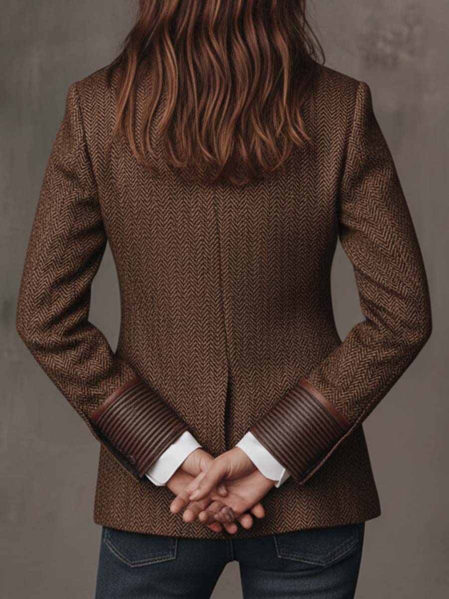 Blazer da Donna con Stampa a Spina di Pesce