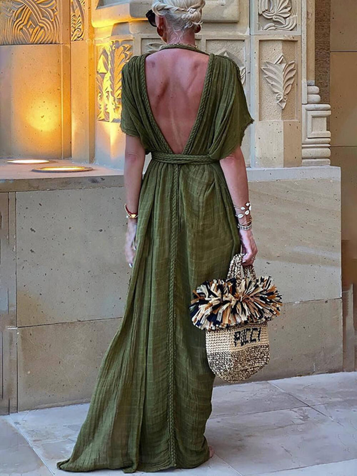 Abito Maxi con Spacco e Kimono Draped Braids