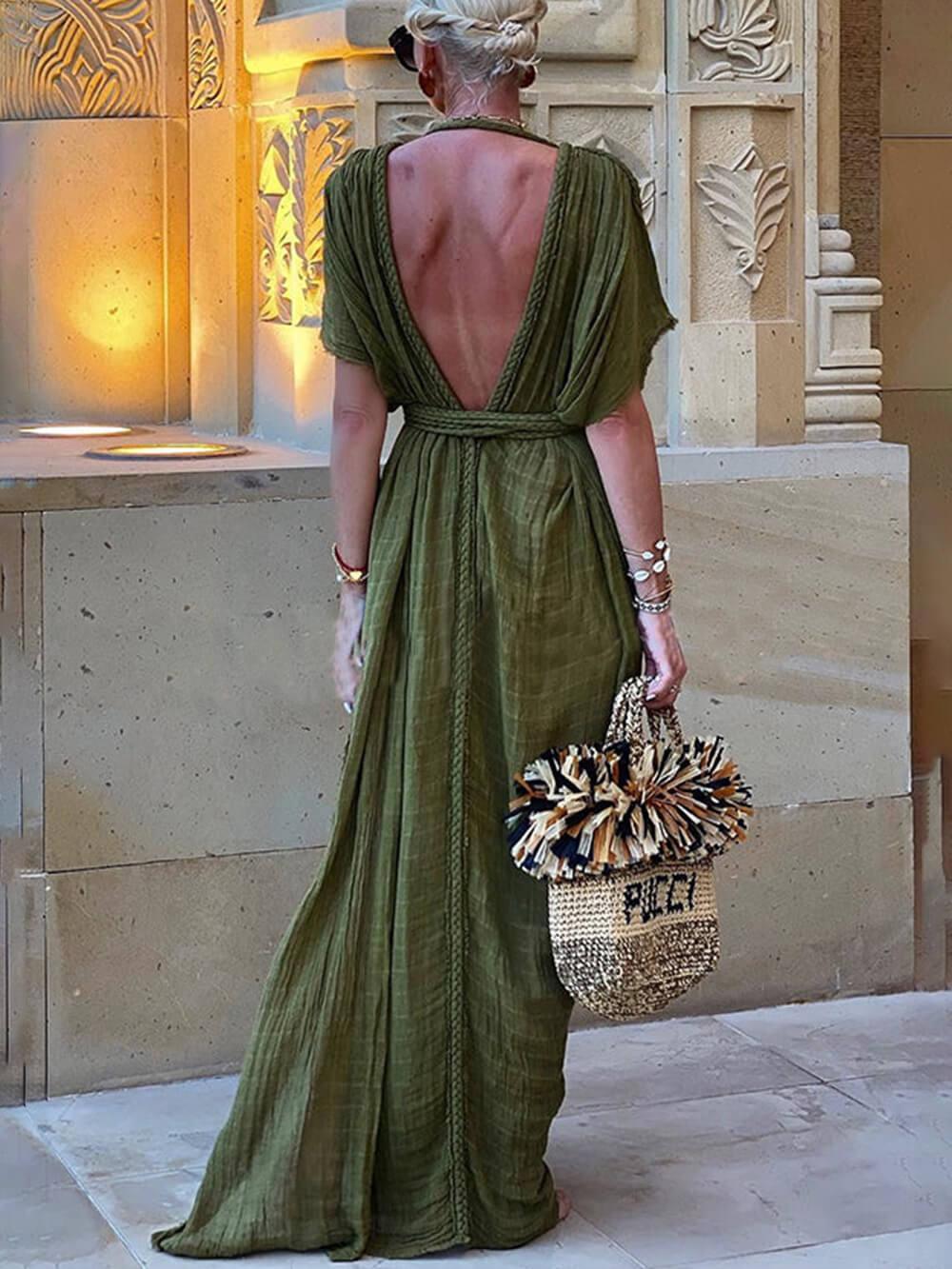 Abito Maxi Slit con Copertura Kimono e Treccine
