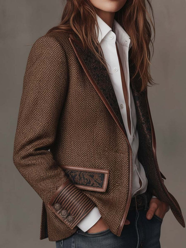 Blazer da Donna con Stampa a Spina di Pesce