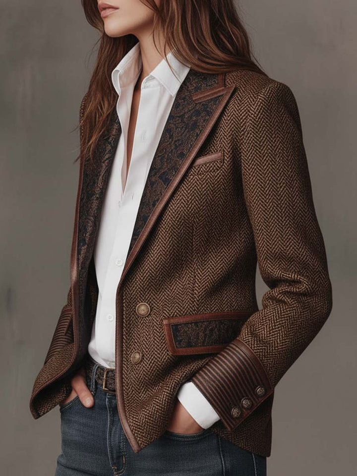 Blazer da Donna con Stampa a Spina di Pesce