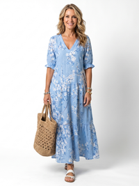 Alora | Vestito Midi con Stampa Floreale e Nastrini