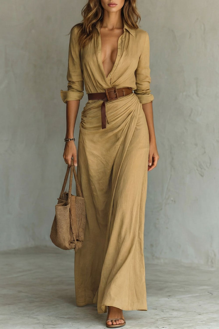 Azura – Vestito avvolgente con bottoni – Vestito maxi con cintura