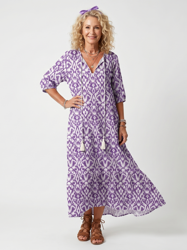Penelope | Abito Midi Stampato con Frange