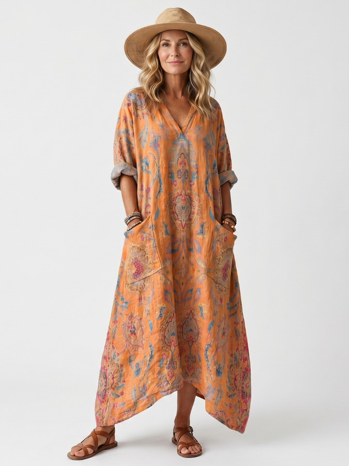 Remi | Abito midi oversize con scollo a V e tasche stampate