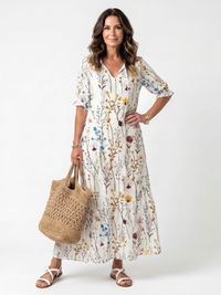 Sylvie | Abito Midi con Stampa Botanica e Fiocchi