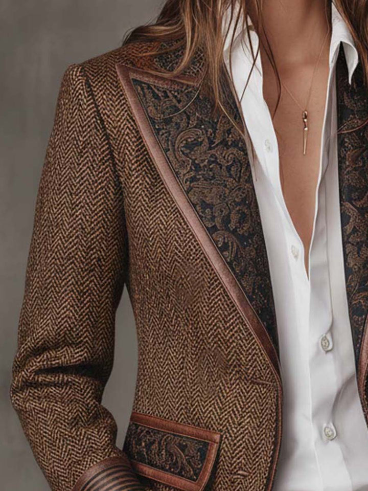 Blazer da Donna con Stampa a Spina di Pesce