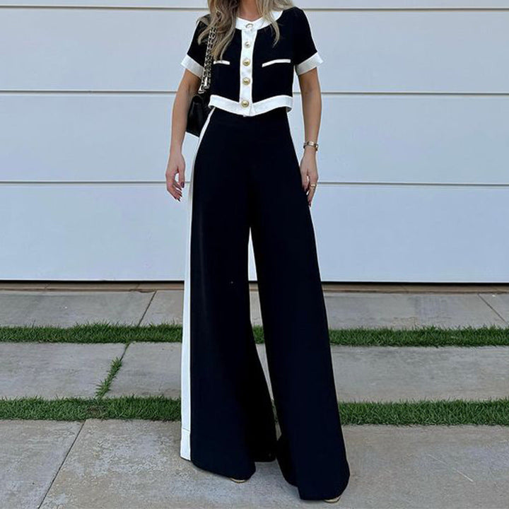 Set di Due Pezzi: Top Corto Casual Elegante e Pantaloni a Gamba Dritta