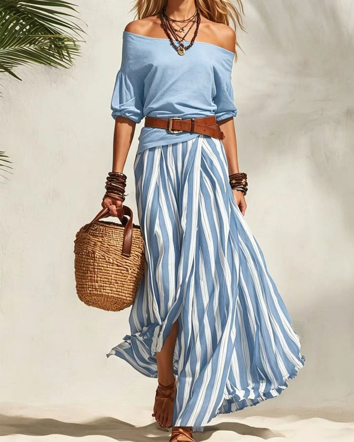 MADISON | Set Gonna Maxi a Strisce con Top Off-Shoulder