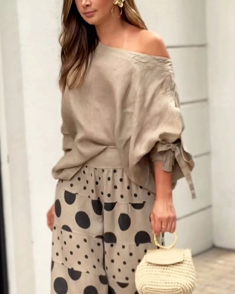 Completo Due Pezzi Top Spalla Scoperta & Pantaloni Stampati
