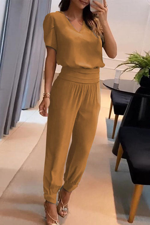 Set Due Pezzi con Maniche Corte a V Stampa Casual