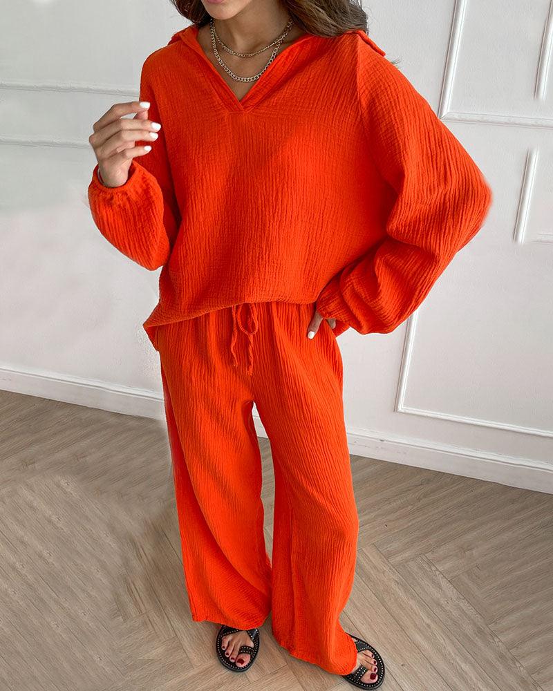 Set di due pezzi casual autunnale con scollo a V semplice