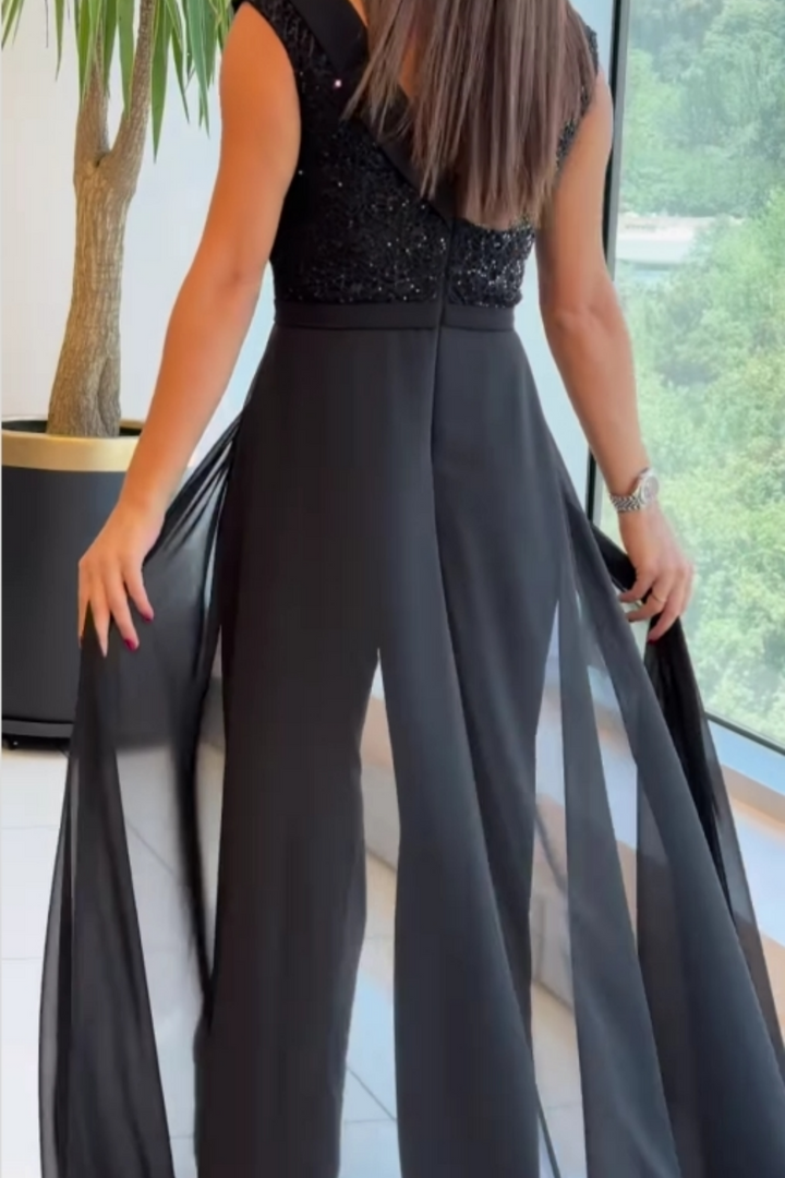 Tuta in tulle con pannelli texture e colletto a girocollo