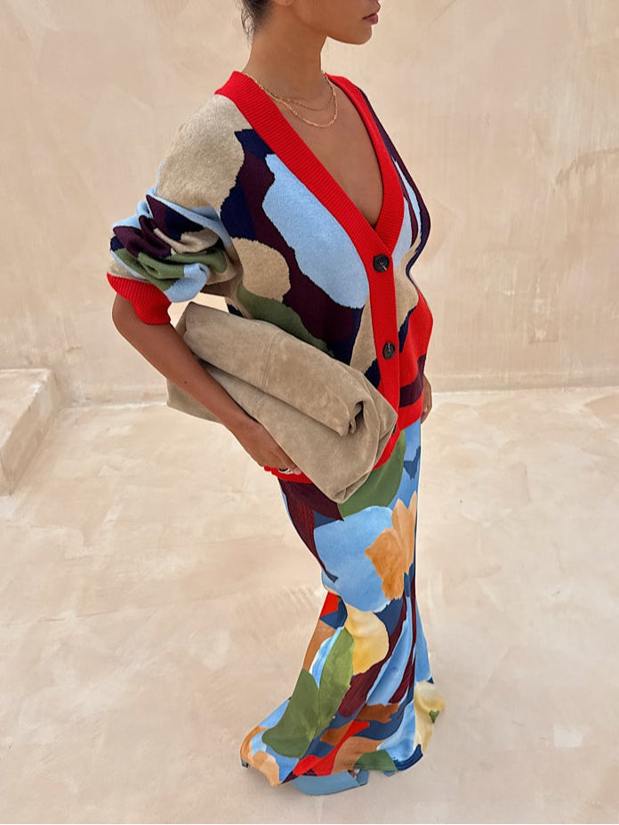 Giacca a Maglia con Motivo Geometrico Astratto