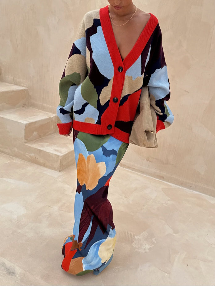 Giacca a Maglia con Motivo Geometrico Astratto