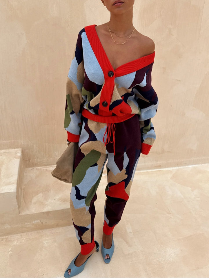 Giacca a Maglia con Motivo Geometrico Astratto