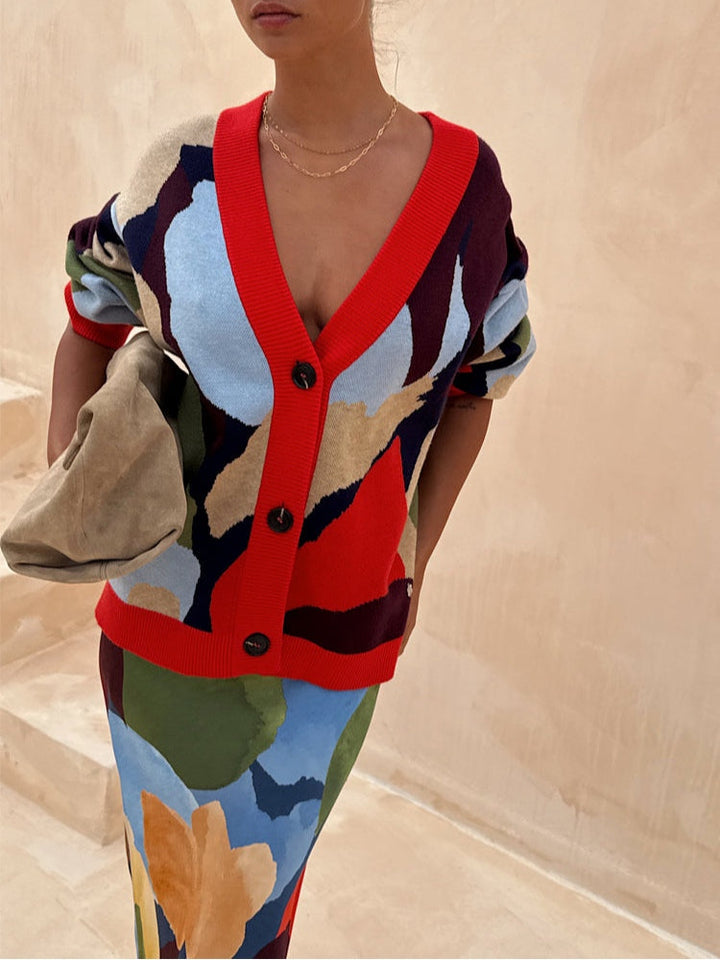 Giacca a Maglia con Motivo Geometrico Astratto