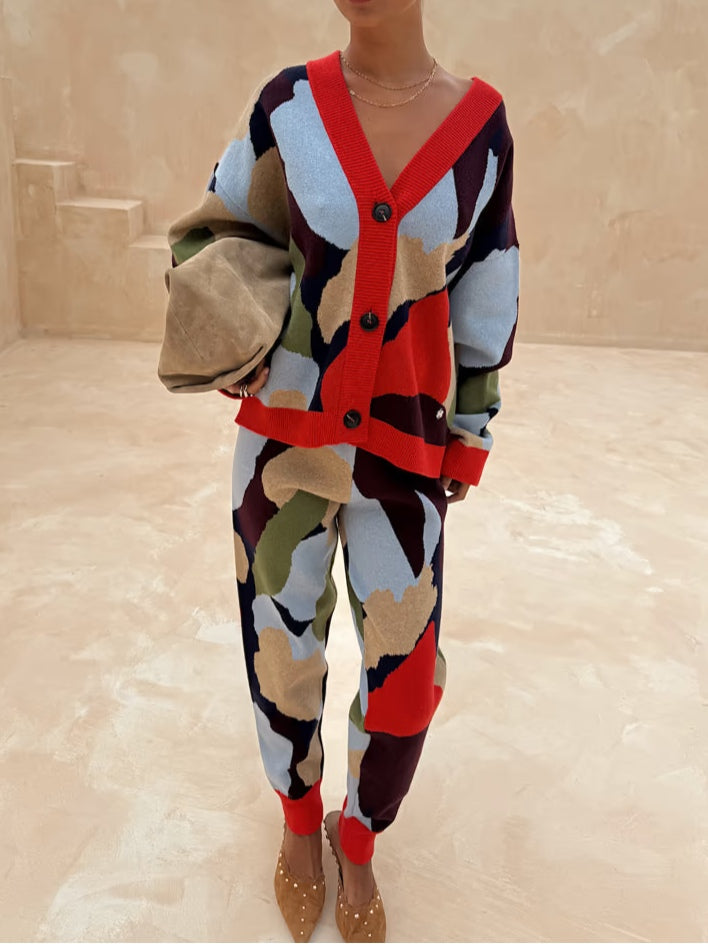 Giacca a Maglia con Motivo Geometrico Astratto