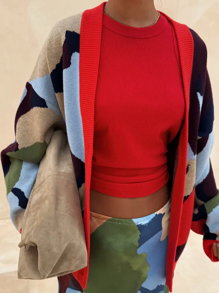 Giacca a Maglia con Motivo Geometrico Astratto