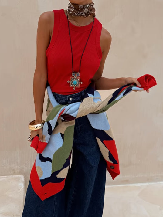 Giacca a Maglia con Motivo Geometrico Astratto