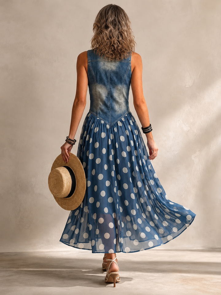 ADELINE | ABITO LUNGO IN DENIM A POIS