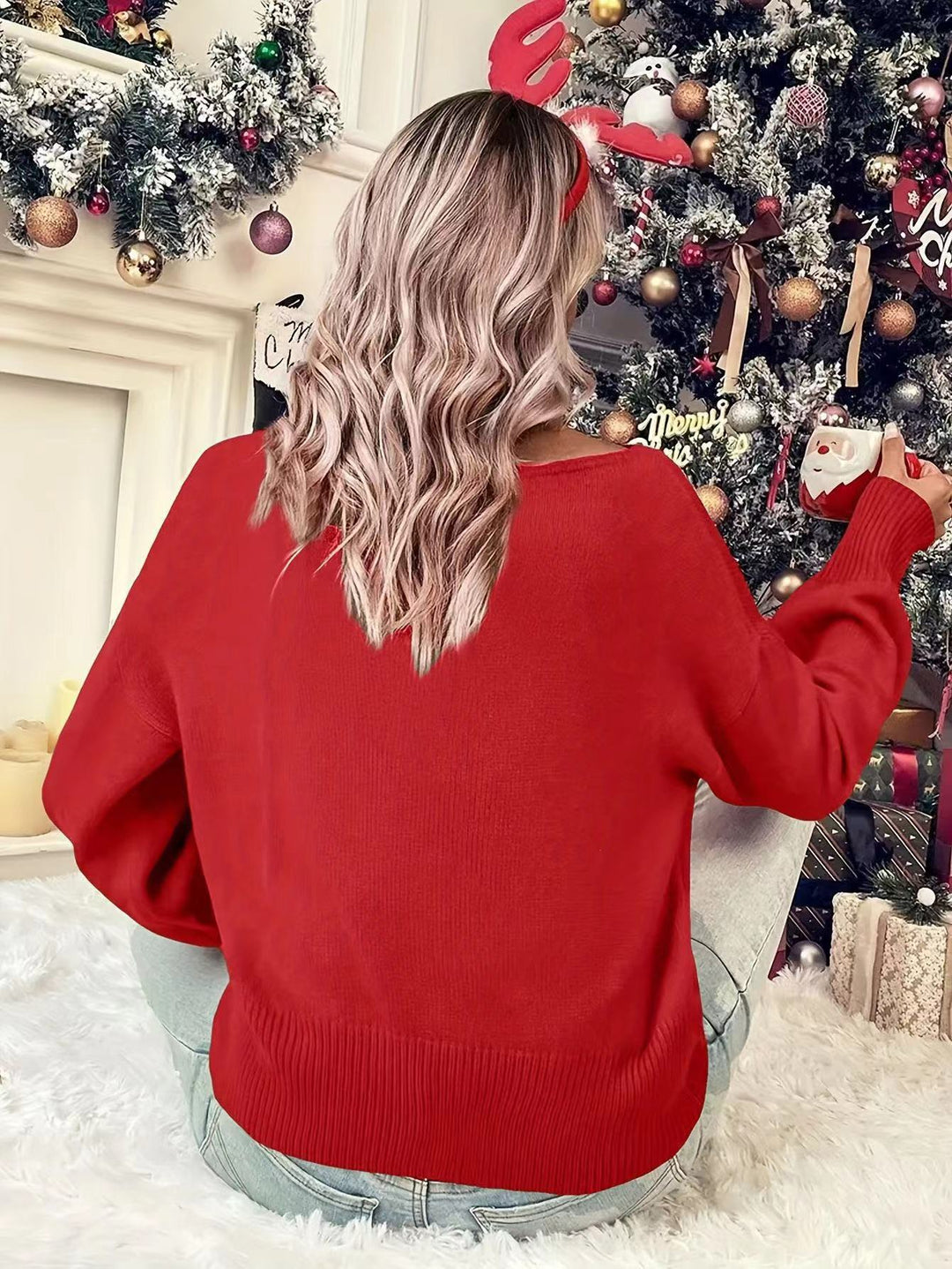 Maglione a maniche lunghe con collo rotondo di Natale