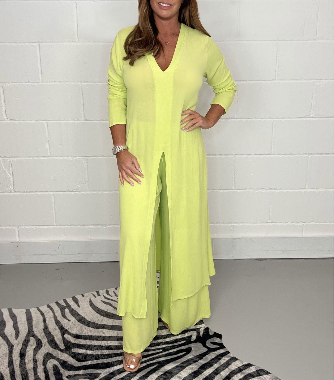 Set di top lungo casual a due pezzi e pantaloni coordinati