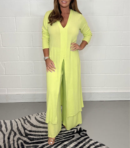 Set di top lungo casual a due pezzi e pantaloni coordinati