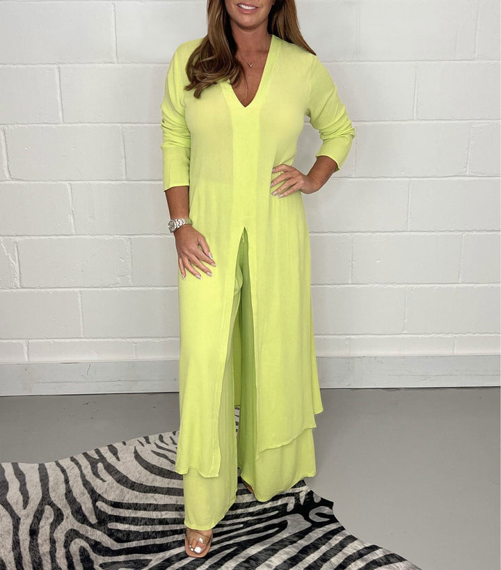 Set di top lungo casual a due pezzi e pantaloni coordinati