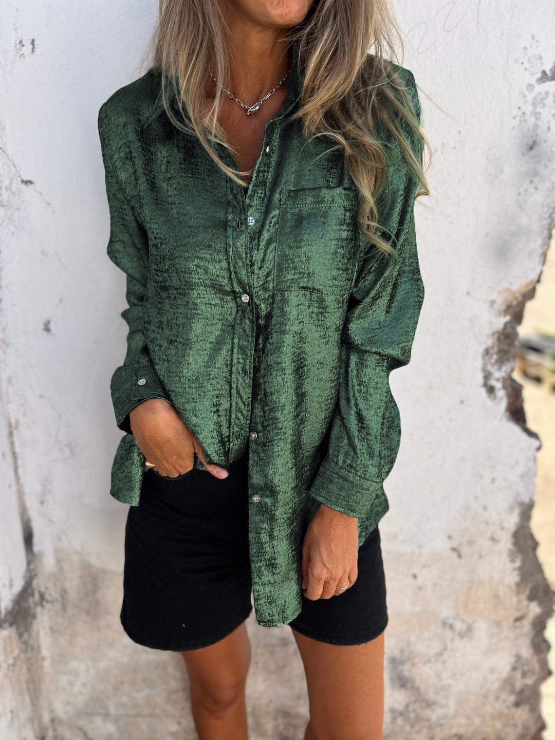 Camicia alla moda in suede casual con colletto