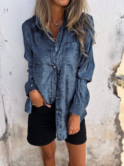 Camicia alla moda in suede casual con colletto