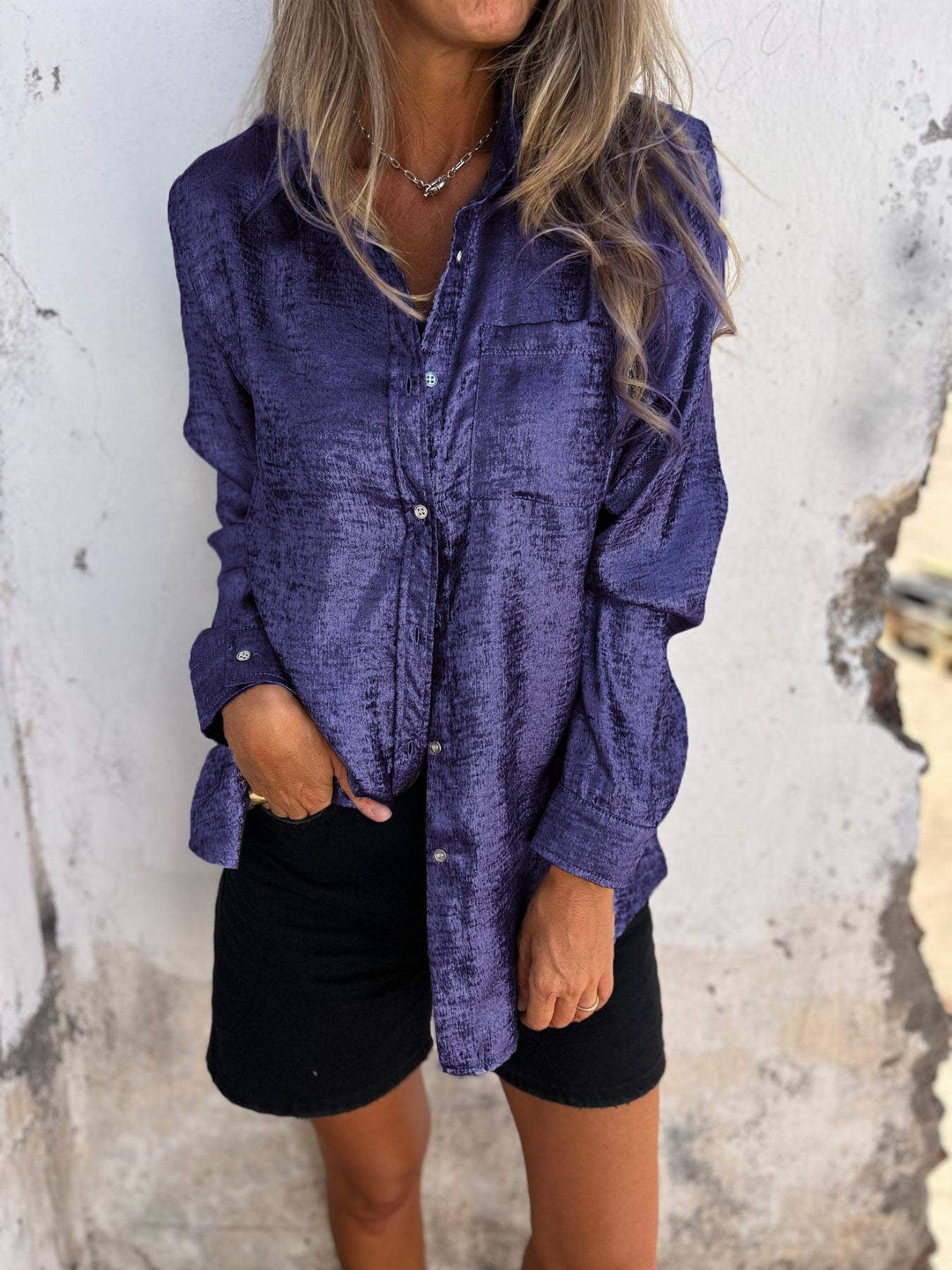 Camicia alla moda in suede casual con colletto