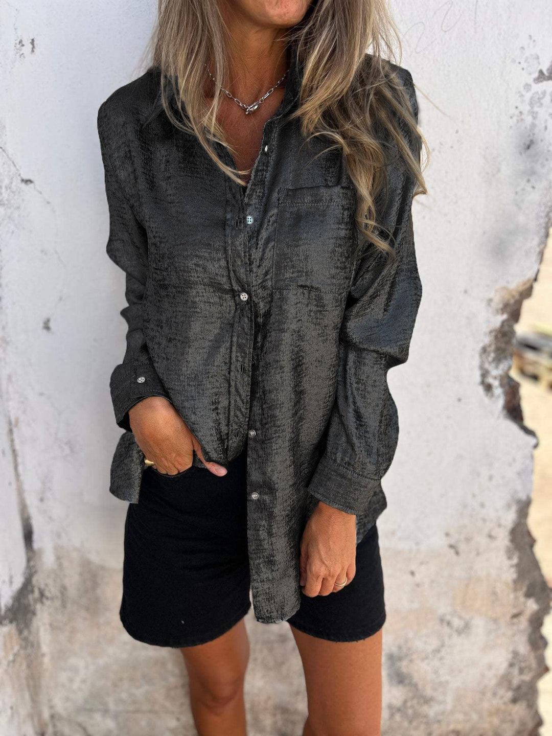 Camicia alla moda in suede casual con colletto