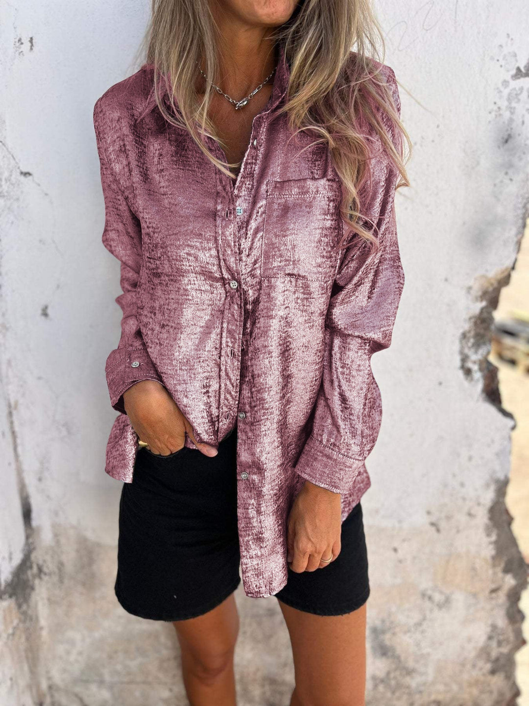 Camicia alla moda in suede casual con colletto