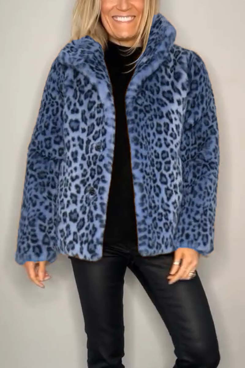 Cappotto in pelliccia sintetica a metà lunghezza con stampa leopardata elegante