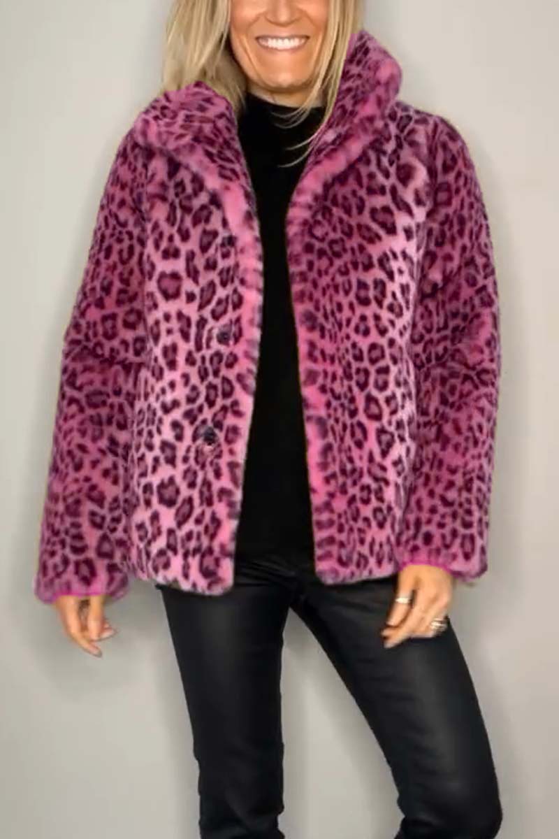 Cappotto in pelliccia sintetica a metà lunghezza con stampa leopardata elegante